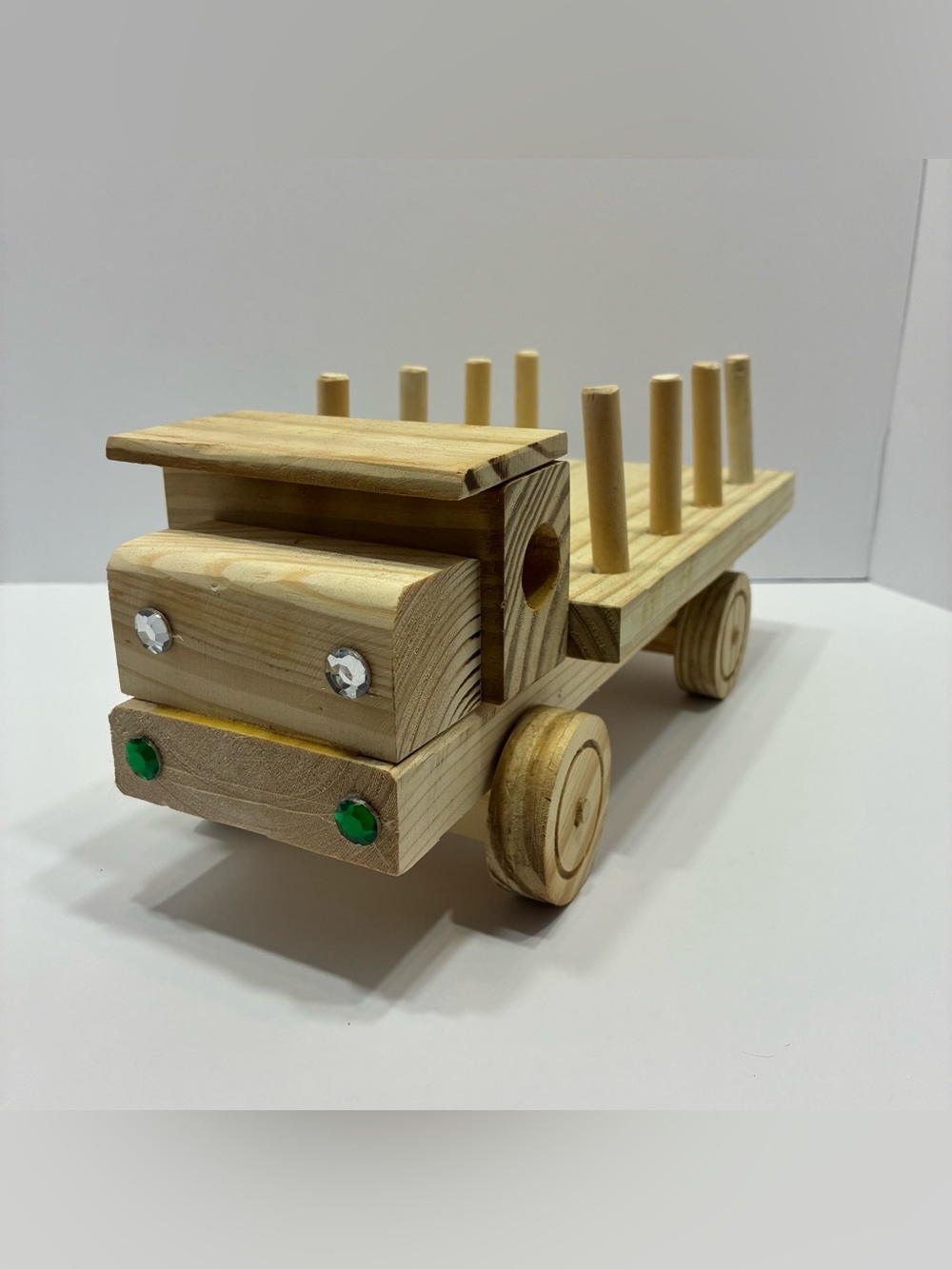 8” Natural Wood Toy Flatbed Truck Handcrafted Wooden Pretend Play Vehicle